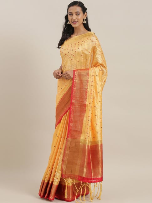 The Chennai Silks Yellow Embroidered Saree With Unstitched Blouse