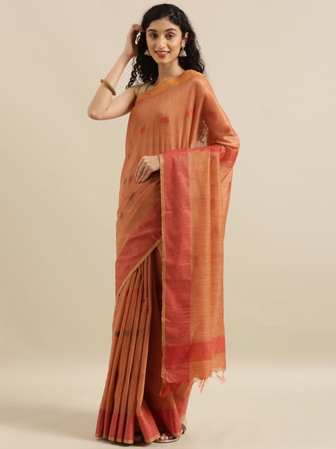 The Chennai Silks Orange Woven Saree With Unstitched Blouse Price in India