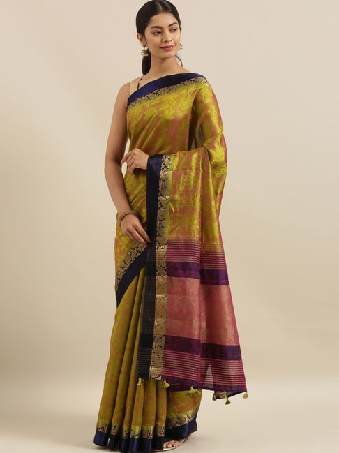 The Chennai Silks Green & Pink Woven Saree With Unstitched Blouse Price in India