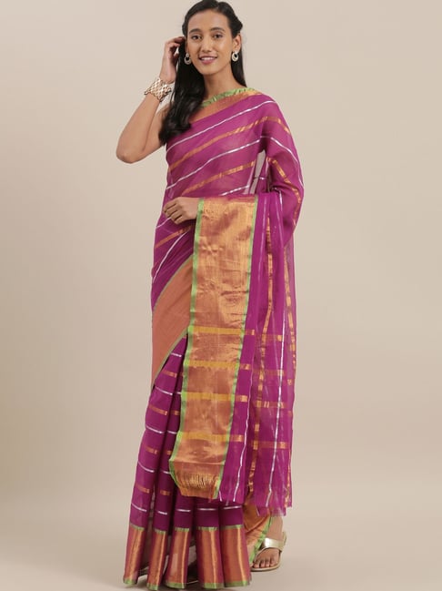 The Chennai Silks Purple Cotton Striped Saree Price in India
