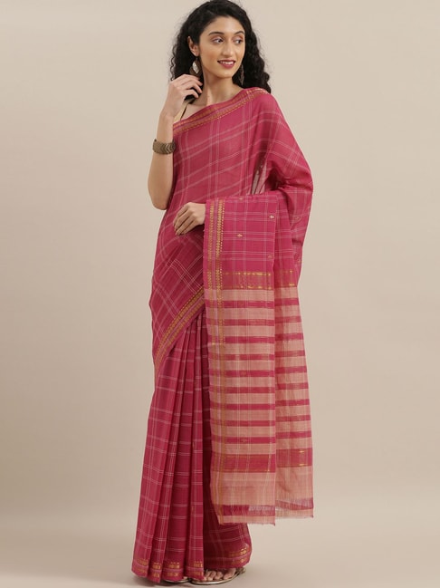 The Chennai Silks Pink Cotton Chequered Saree Price in India