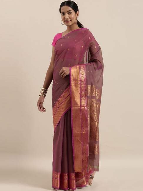 The Chennai Silks Purple Cotton Woven Saree
