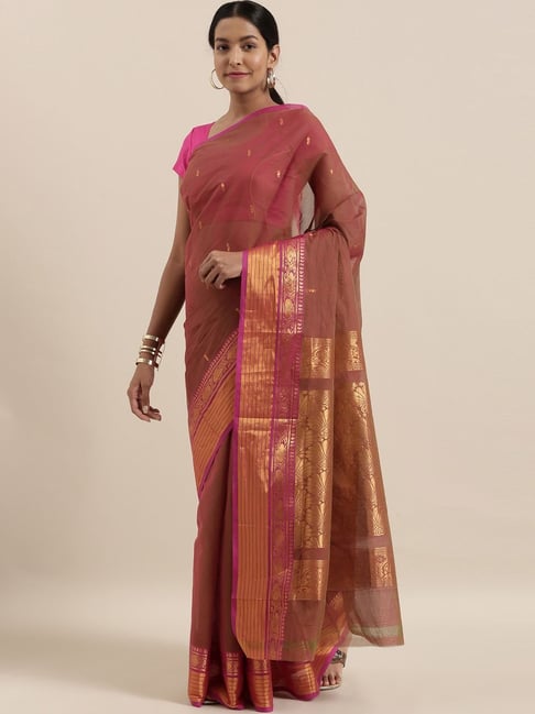 The Chennai Silks Brown Cotton Woven Saree