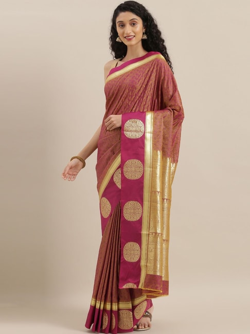 The Chennai Silks Purple & Golden Woven Saree With Unstitched Blouse Price in India
