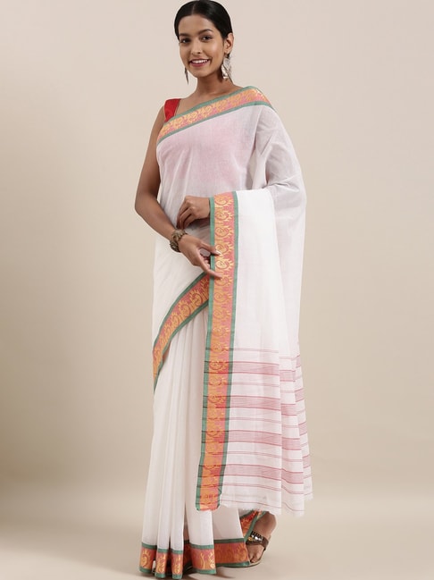 The Chennai Silks Off-White Cotton Saree With Unstitched Blouse Price in India