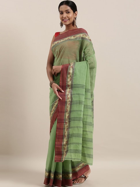The Chennai Silks Green Cotton Woven Saree Price in India