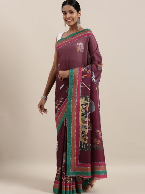 The Chennai Silks Maroon Printed Saree With Unstitched Blouse