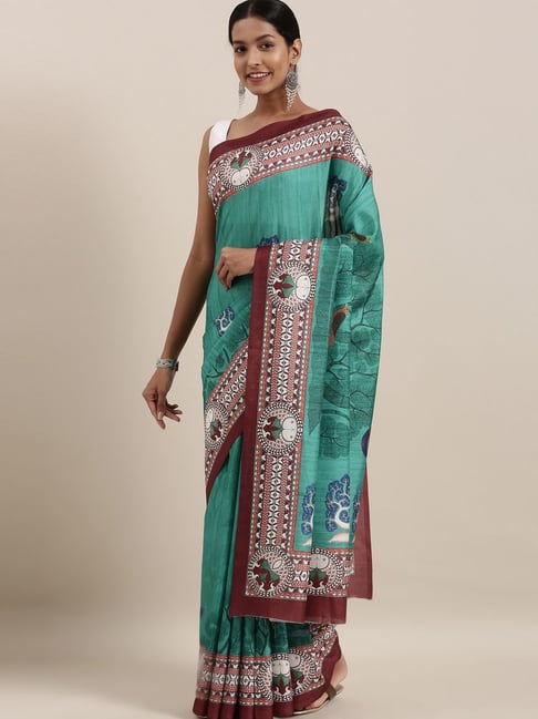 The Chennai Silks Green Printed Saree With Unstitched Blouse