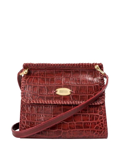 Hidesign Ecom Red Textured Medium Sling Handbag