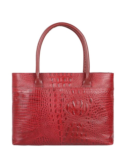 Hidesign Core Red Textured Medium Tote Handbag