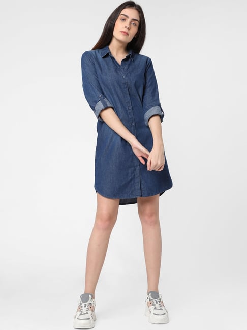 Vero Moda Blue Cotton Shift Dress