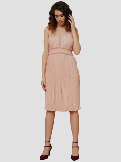 Vero Moda Pink Lace Work A-Line Dress - Marquee Collection Price in India