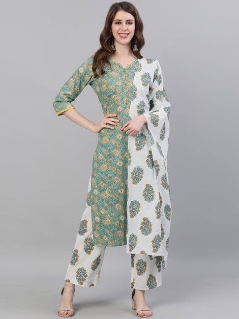 Jaipur Kurti Printed Kurta With Palazzo & Dupatta Price in India