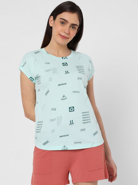 Vero Moda Green Cotton Printed T-Shirt