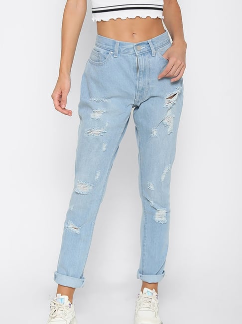 Distressed Denim Jeans in Mid Blue ARNE