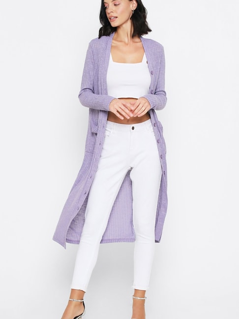 Forever 21 Purple Relaxed Fit Longline Cardigan-Forever 21-Apparel-TATA CLIQ