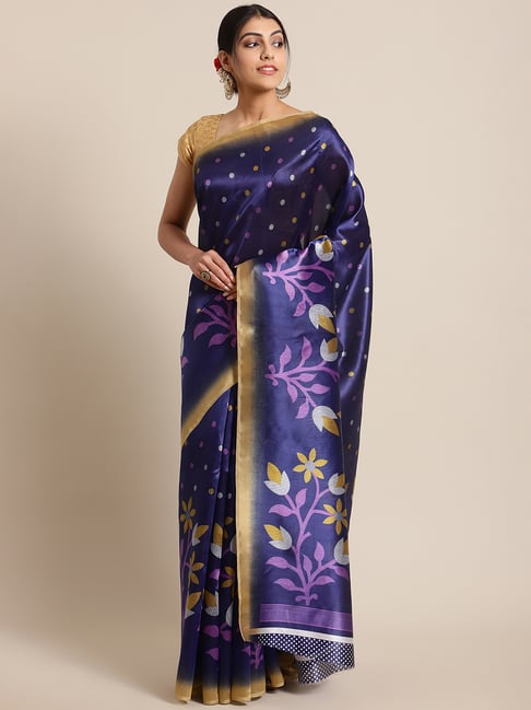KSUT Purple Printed Saree With Unstitched Blouse Price in India
