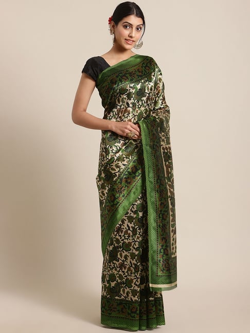 KSUT Green Woven Saree With Unstitched Blouse Price in India