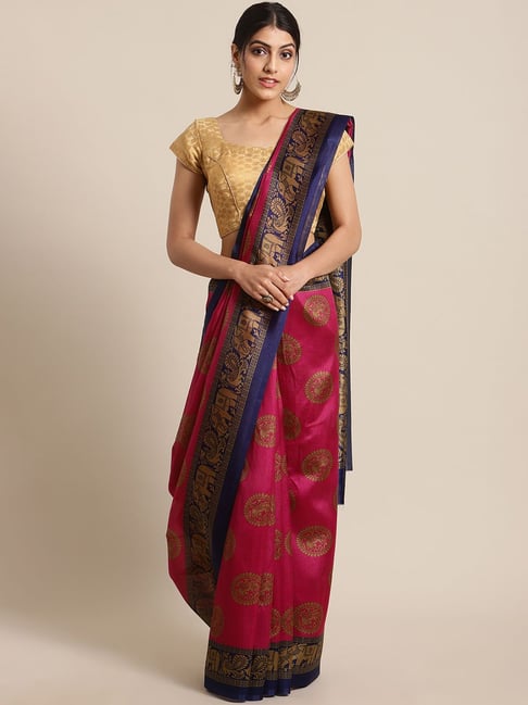 KSUT Pink & Purple Woven Saree With Unstitched Blouse Price in India