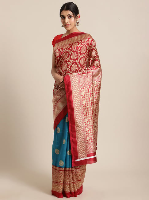 KSUT Maroon Woven Saree With Unstitched Blouse Price in India