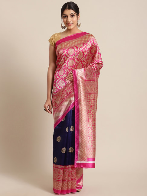 KSUT Pink Woven Saree With Unstitched Blouse Price in India