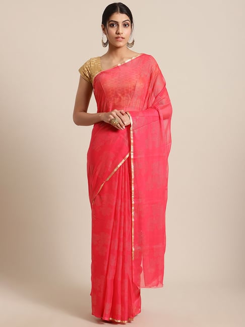 KSUT Pink Embellished Saree With Unstitched Blouse Price in India