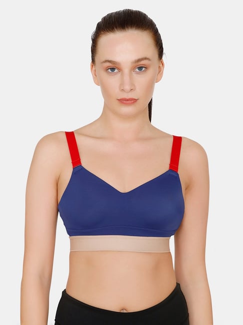 Buy Zelocity by Zivame Blue & Red Non Wired Padded Sports Bra for