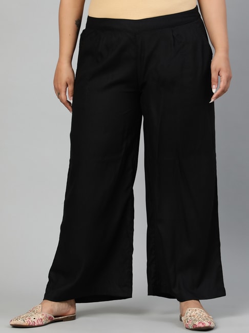 Newmarketkart -buy ZAPS Black Cotton Solid Palazzo Pants With Side Pocket  (11711) at newmarketkart.com