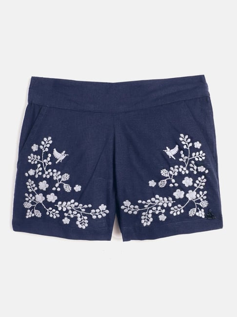 Cherry Crumble By Nitt Hyman Kids Navy Embroidered Shorts-picture-21
