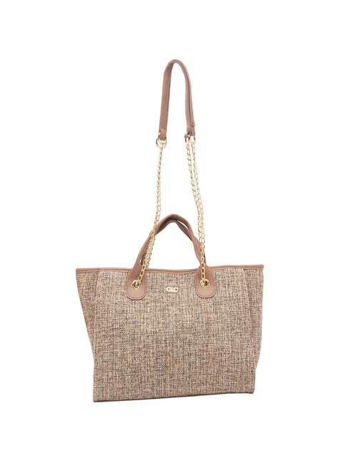 Globus Beige Textured Medium Tote Handbag Price in India