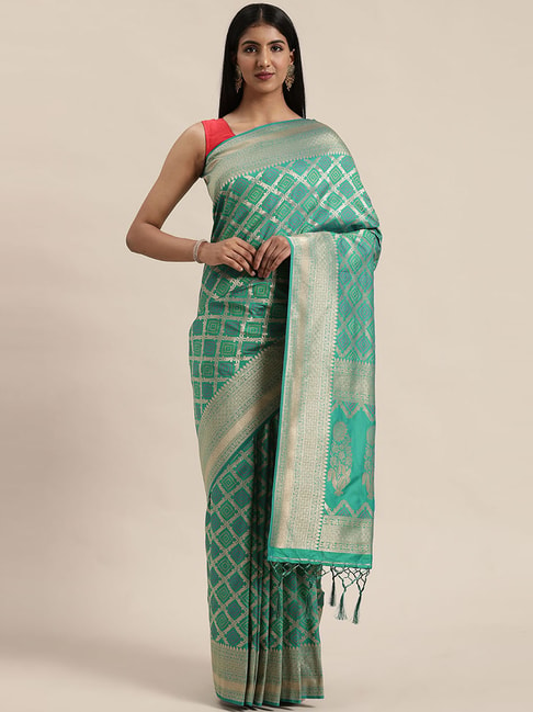 Soch Green & Golden Zari Work Saree With Unstitched Blouse Price in India