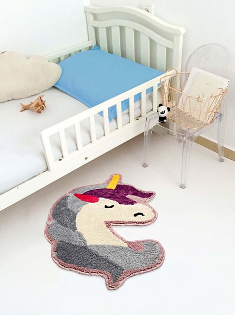 Saral Home Unicorn Grey Microfibre Multipurpose Kids Mat - Set of 1