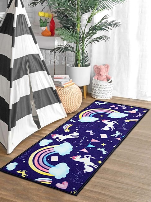 Saral Home Unicorn Navy Polypropylene Kids Runner - Set of 1