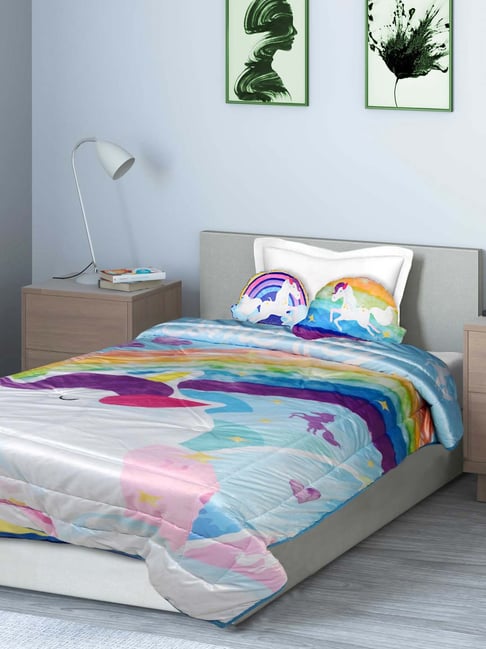 Saral Home Unicorn Blue Velvet 200 TC Kids Bed Linen Set