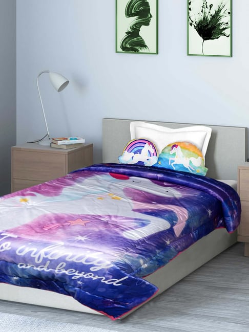 Saral Home Unicorn Blue Velvet 200 TC Kids Bed Linen Set