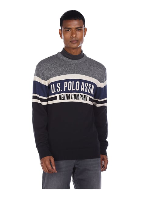 U S Polo Assn U.S. Polo Assn. Grey Melange & Navy Colour-Block Sweater