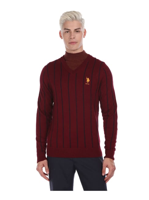 U S Polo Assn U.S. Polo Assn. Maroon Striped Sweater