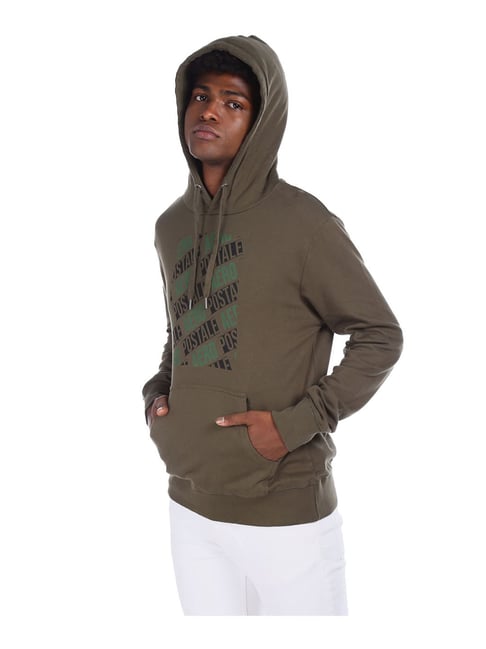 Buy Aeropostale Dark Olive Printed Hooded Sweatshirt for Men