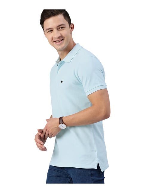 The Bear House Sky Blue Cotton Slim Fit Polo T-Shirt