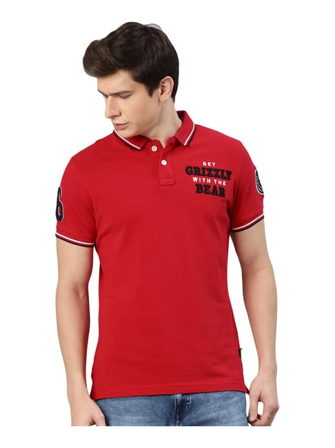 Buy The Red Cotton Slim Fit Embroidered Polo T-Shirt Online at Best Prices | Tata CLiQ