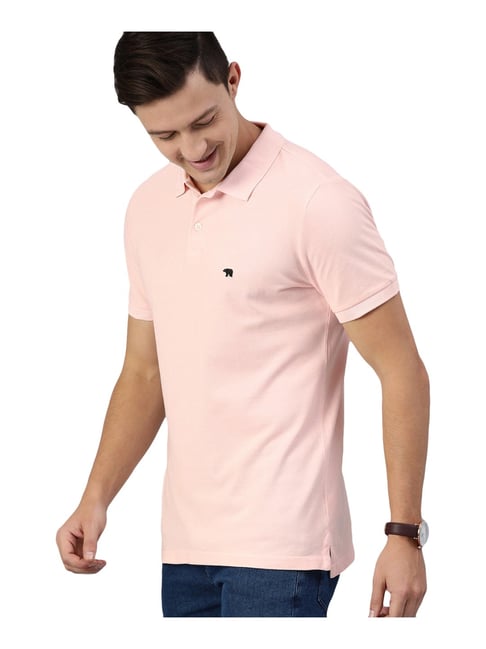 The Bear House Baby Pink Cotton Slim Fit Polo T-Shirt