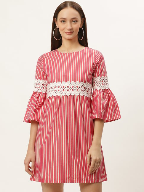 Style Quotient Red & White Round Neck Dress Price in India