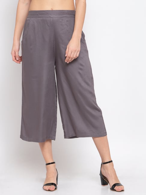 Womens White Viscose Solid Trousers