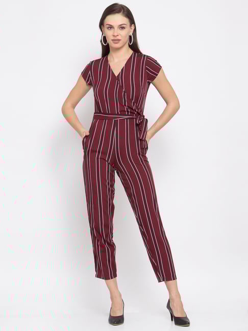 Buy Style Quotient Wine Black Striped Jumpsuit for Women's