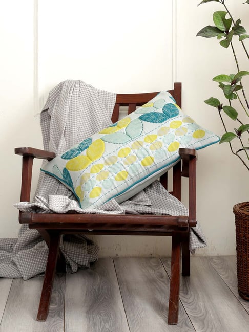 Maspar Distorted Leaf Green & Yellow Cotton Cushion Cover - Set of 1-image-47