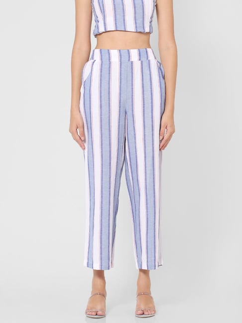 Buy Jack & Jones Navy Blue Mid Rise Striped Pants online