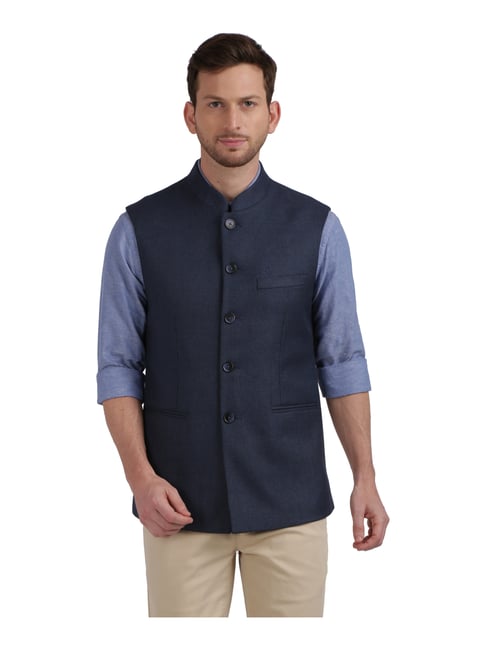 Buy ColorPlus Navy Regular Fit Nehru Jacket for Mens Online Tata