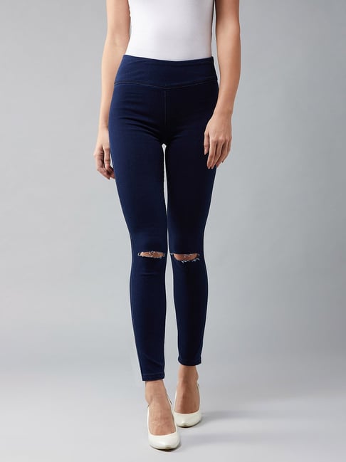 Buy DOLCE CRUDO Navy Distressed Jeggings for Women Online @ Tata CLiQ