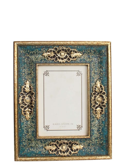 Karo Amrapali Blue & Gold Wooden Photoframe - Set of 1