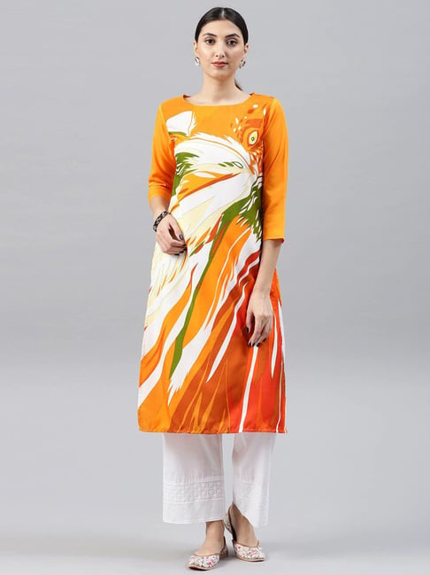 Vaamsi Mustard Printed Straight Kurta